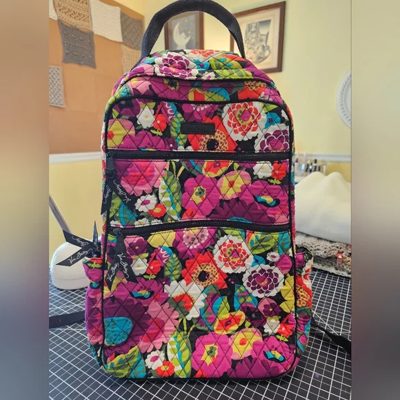 Multicolored Floral Lrg Vera Bradley Double Zip Backpack In Va Va Bloom Pattern - Picture 1 of 12